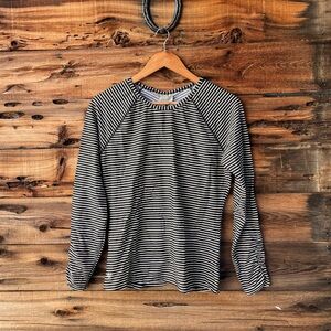 ATHLETA | Striped Long-Sleeve Crewneck Top - Black & White L